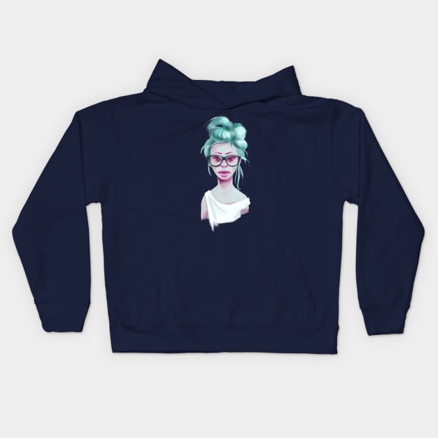 Green hair woman Kids Hoodie by RamonMascaros